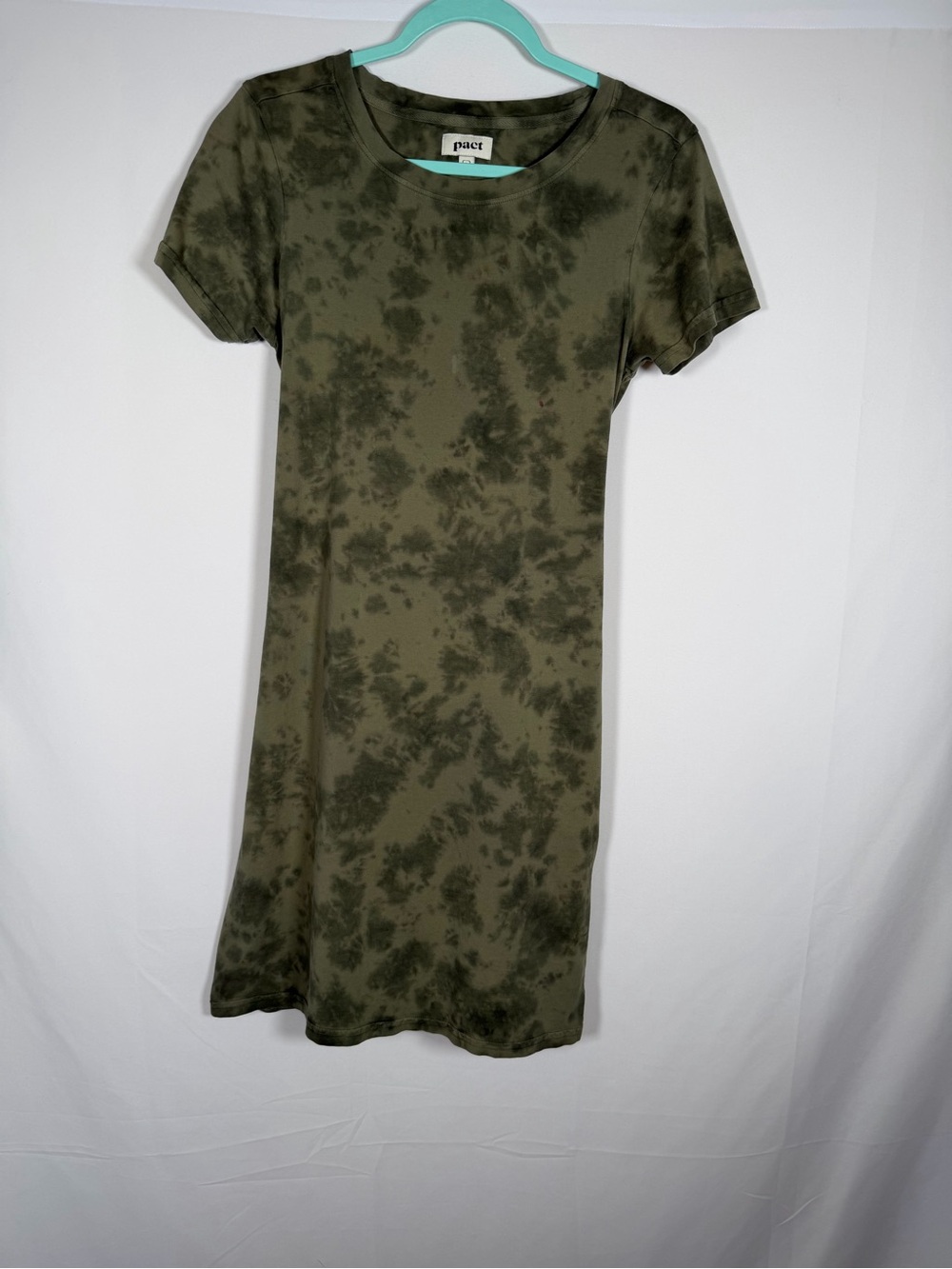 Pact Olive Tie-Dye Tie Back Short Sleeve Tee Dress